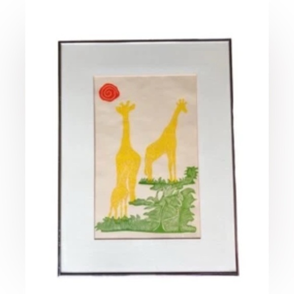 VNT Original Giraffe Signed John Sollid Numbered 42/100 Block Print, Framed - Picture 3 of 8